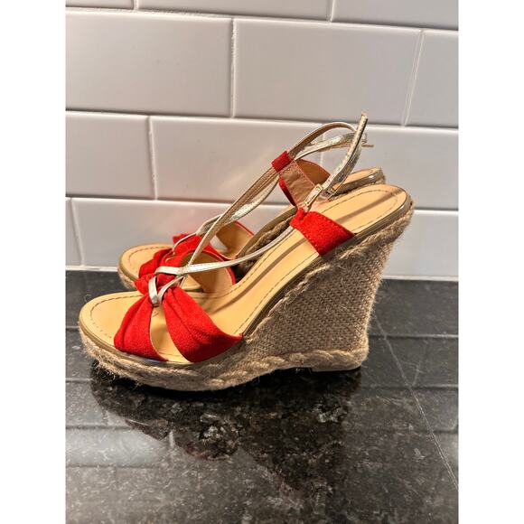 Colin Stuart Suede‎ Espadrille Heel Wedges Sandals Bohemian Tomato Beige SZ 7.5B - Picture 4 of 10
